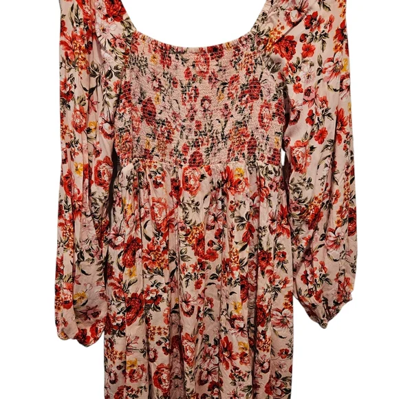 NWOT Old Navy Womans L floral Summer Smocked Dress Balloon Sleeve Swing Midi - Picture 5 of 10